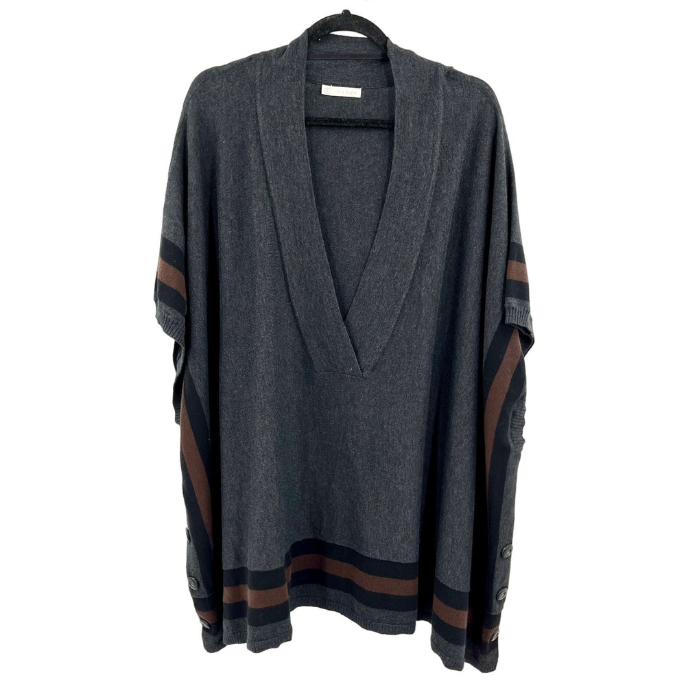 HINGE Charcoal Gray Poncho Sweater Cozy Chic Stripes Oversized Look